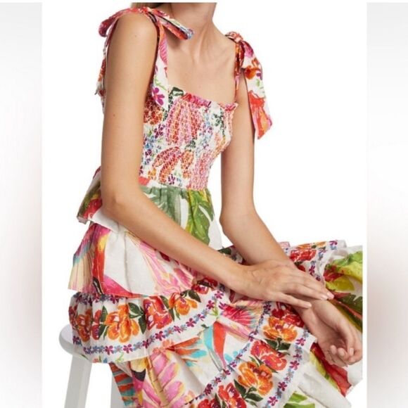 NEW Farm Rio Mixed White Prints Layered Dress Size Medium - Picture 4 of 11